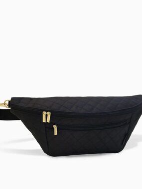 Canvelle Quilted Crossbody Fanny Pack Black Sling Belt Bag Gold Hardware
